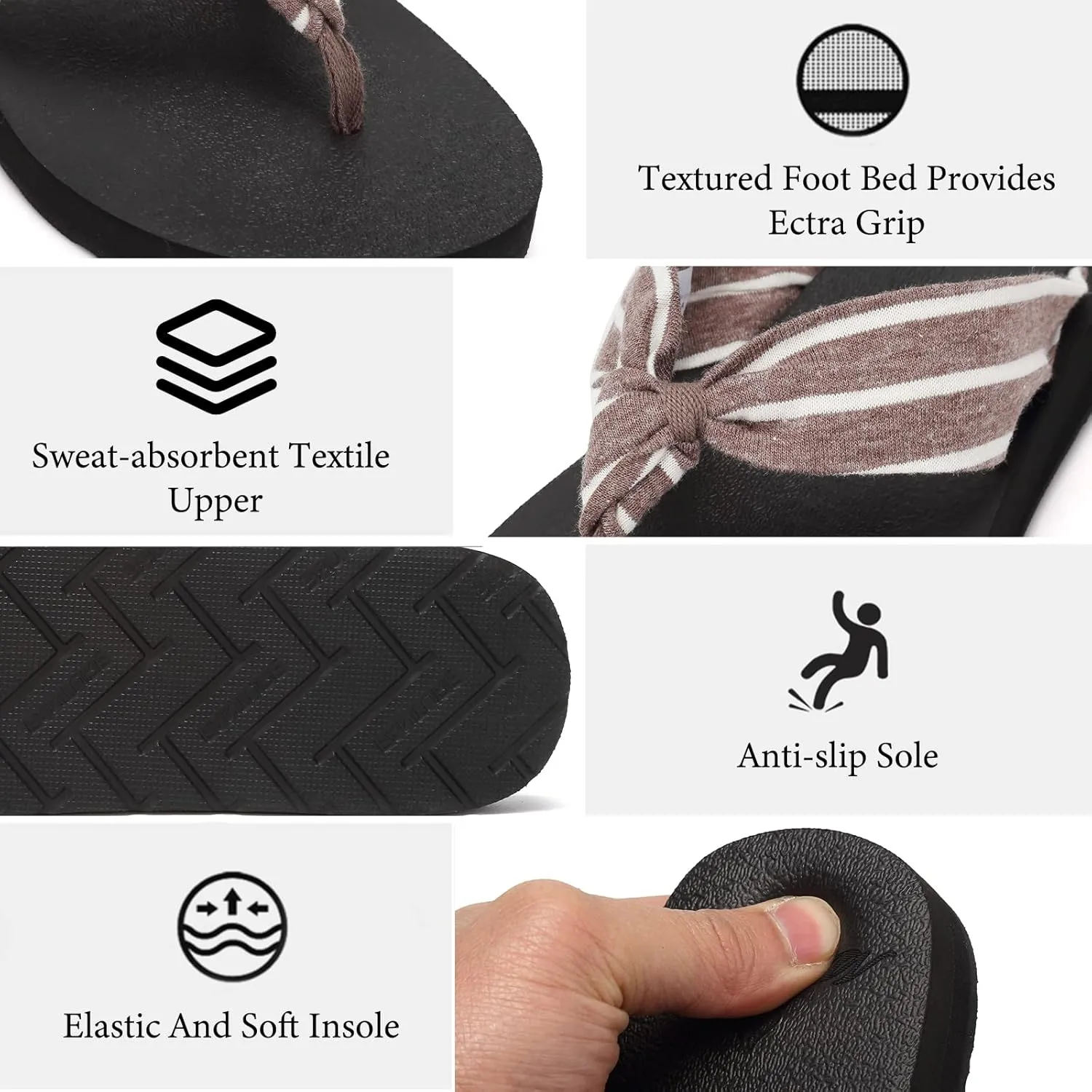 EQUICK Women's Flip Flops Arch Support Yago Mat Insole Sandal Casual Slipper Outdoor and Indoor-U219SLT003-N