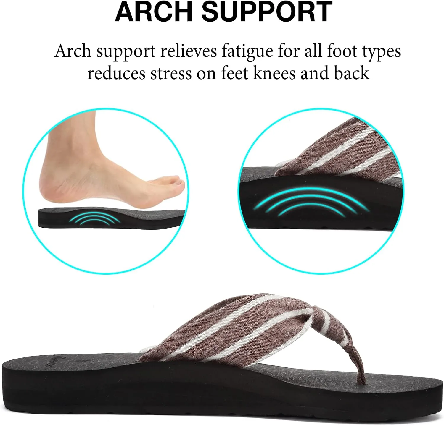 EQUICK Women's Flip Flops Arch Support Yago Mat Insole Sandal Casual Slipper Outdoor and Indoor-U219SLT003-N