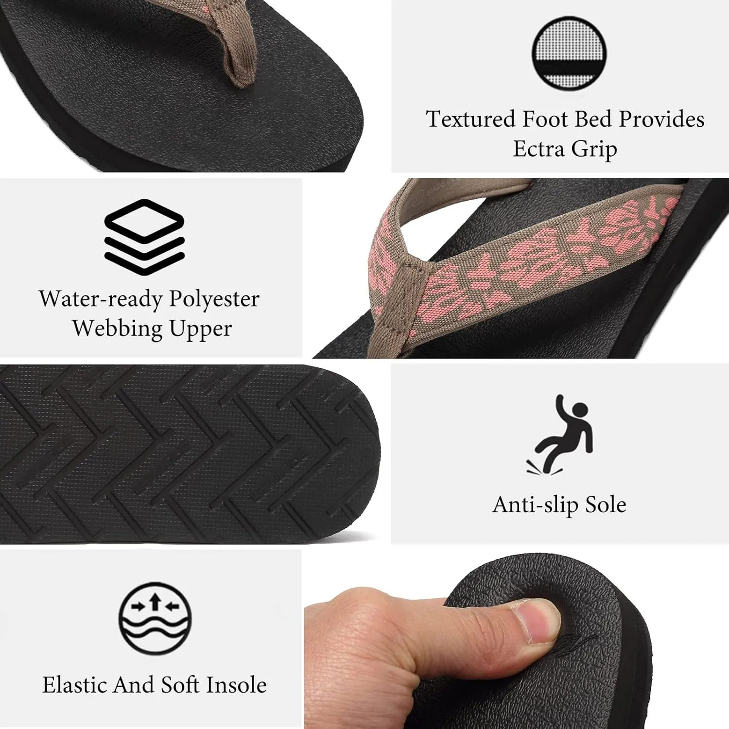 EQUICK Women's Flip Flops Arch Support Yago Mat Insole Sandal Casual Slipper Outdoor and Indoor-U219SLT003-N
