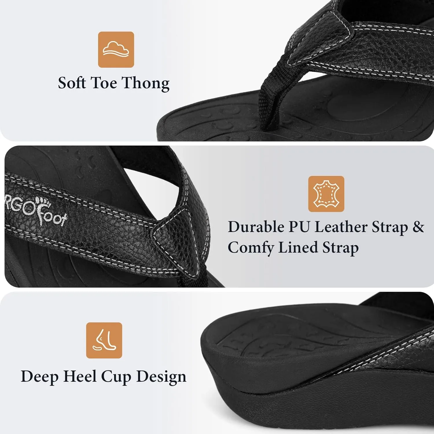 ERGOfoot Upgraded Orthotic Flip Flops with High Arch Support- Women's and Men's Thong Sandals- Walking Comfort with Orthopedic Support for Plantar Fasciitis, Flat Feet & Heel Spur- Beach Slippers