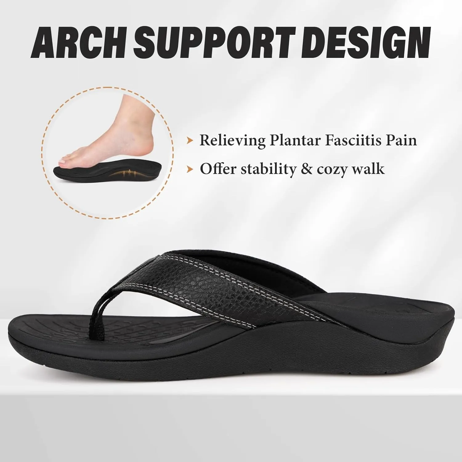 ERGOfoot Upgraded Orthotic Flip Flops with High Arch Support- Women's and Men's Thong Sandals- Walking Comfort with Orthopedic Support for Plantar Fasciitis, Flat Feet & Heel Spur- Beach Slippers