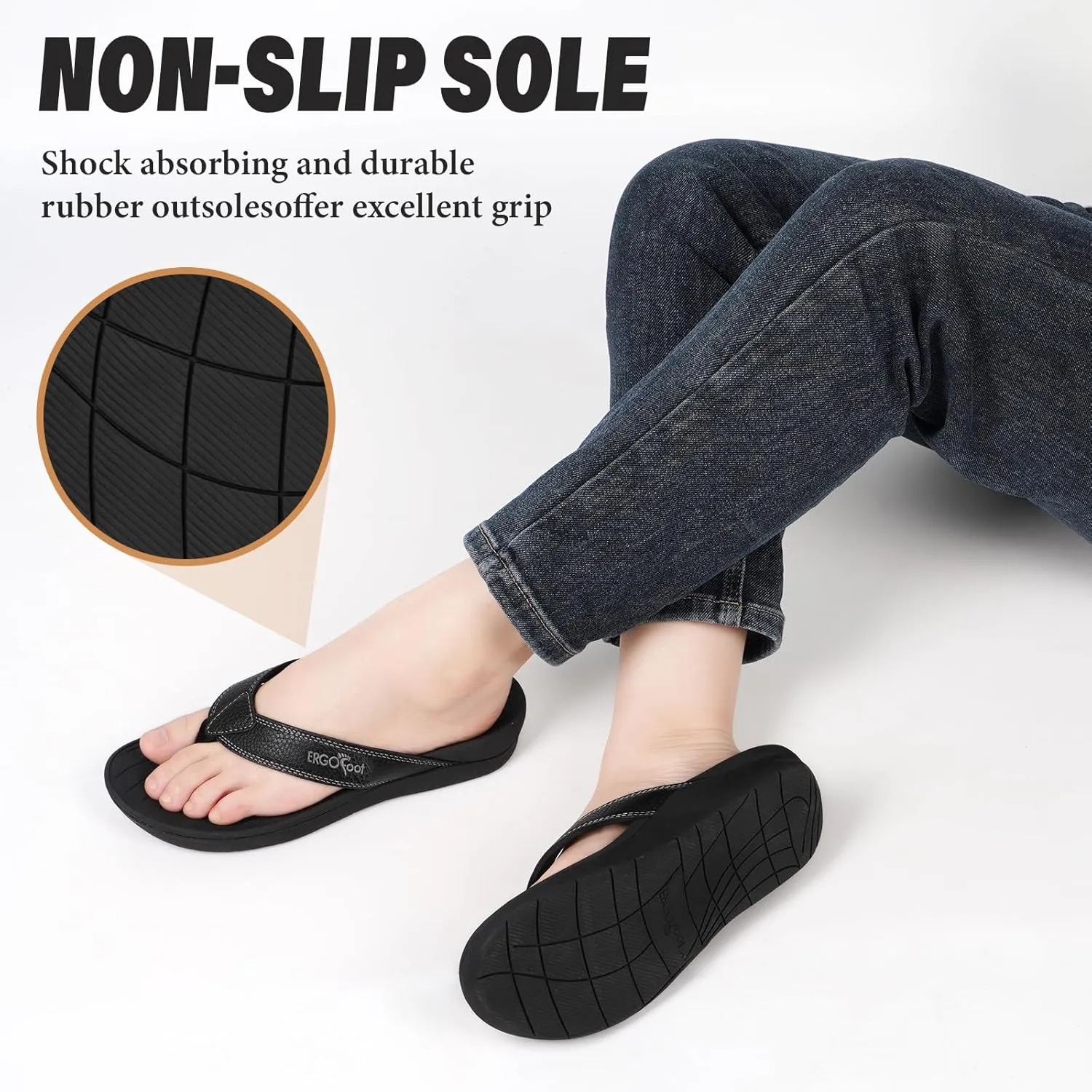 ERGOfoot Upgraded Orthotic Flip Flops with High Arch Support- Women's and Men's Thong Sandals- Walking Comfort with Orthopedic Support for Plantar Fasciitis, Flat Feet & Heel Spur- Beach Slippers