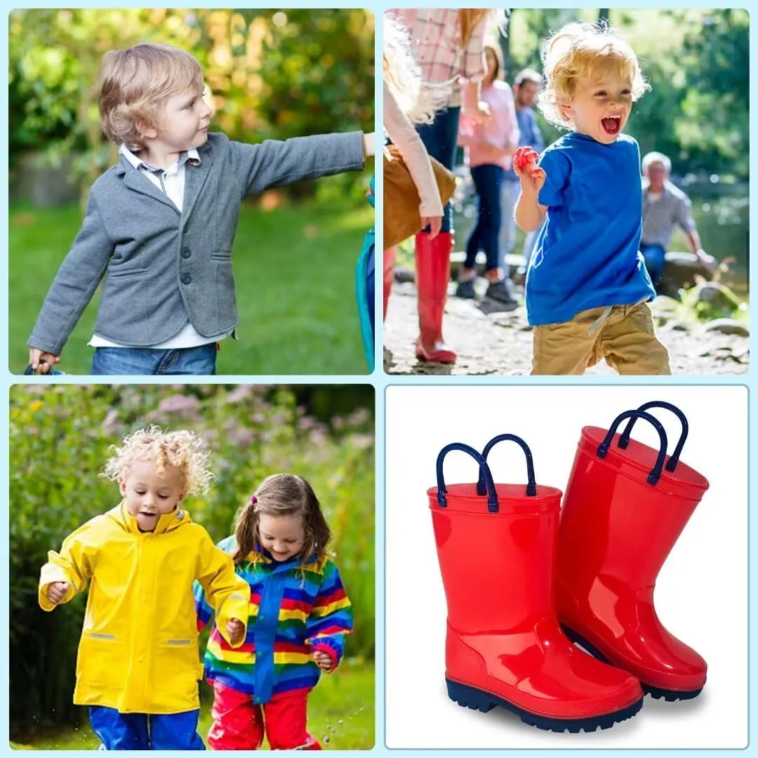 EUXTERPA Boys Girls Rain Boots Toddler Kids Waterproof Boots Children Lightweight Rain Shoes with Handles