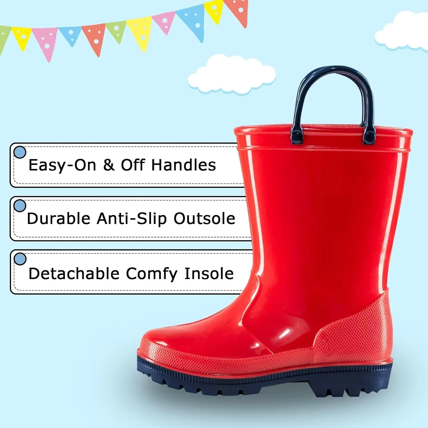 EUXTERPA Boys Girls Rain Boots Toddler Kids Waterproof Boots Children Lightweight Rain Shoes with Handles