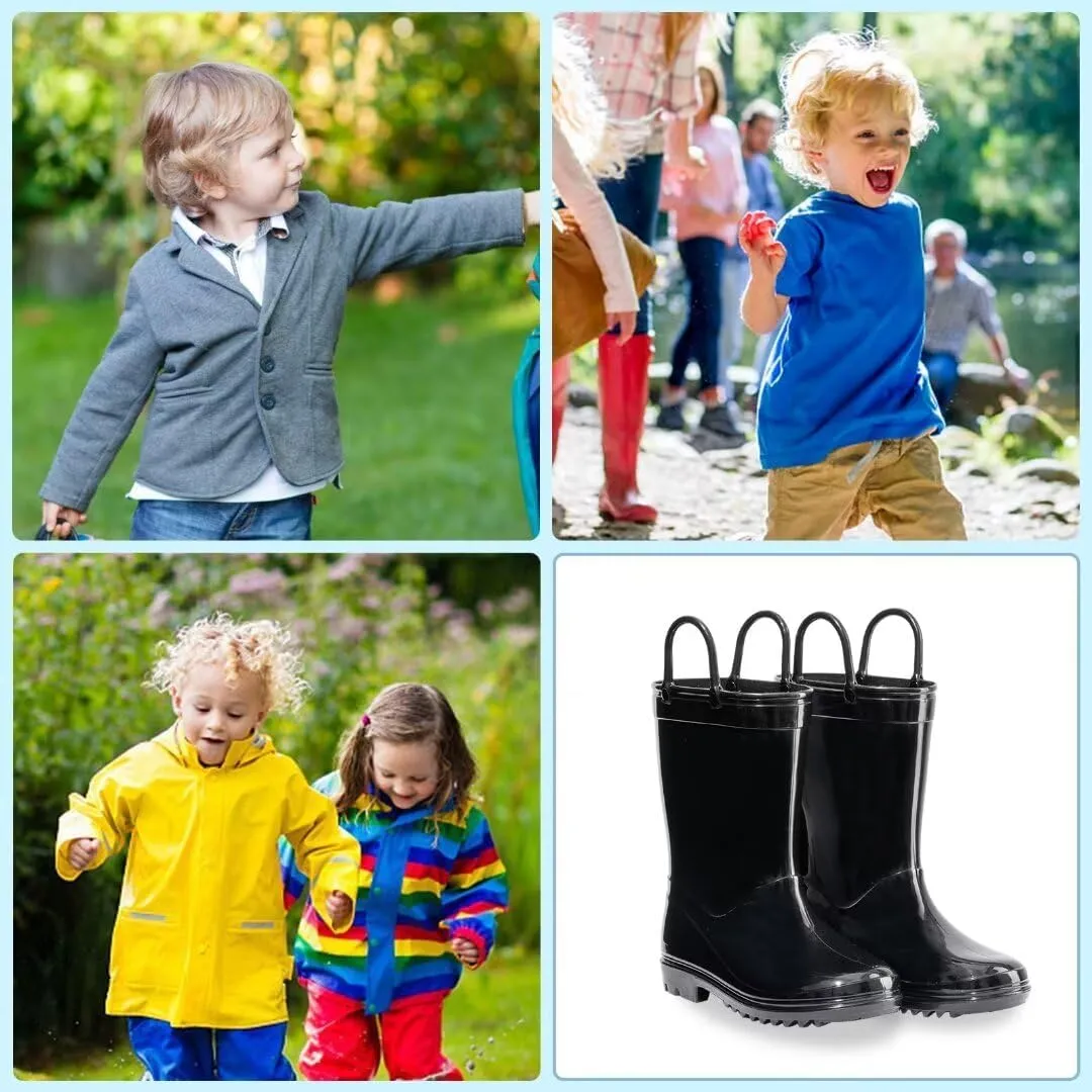 EUXTERPA Boys Girls Rain Boots Toddler Kids Waterproof Boots Children Lightweight Rain Shoes with Handles