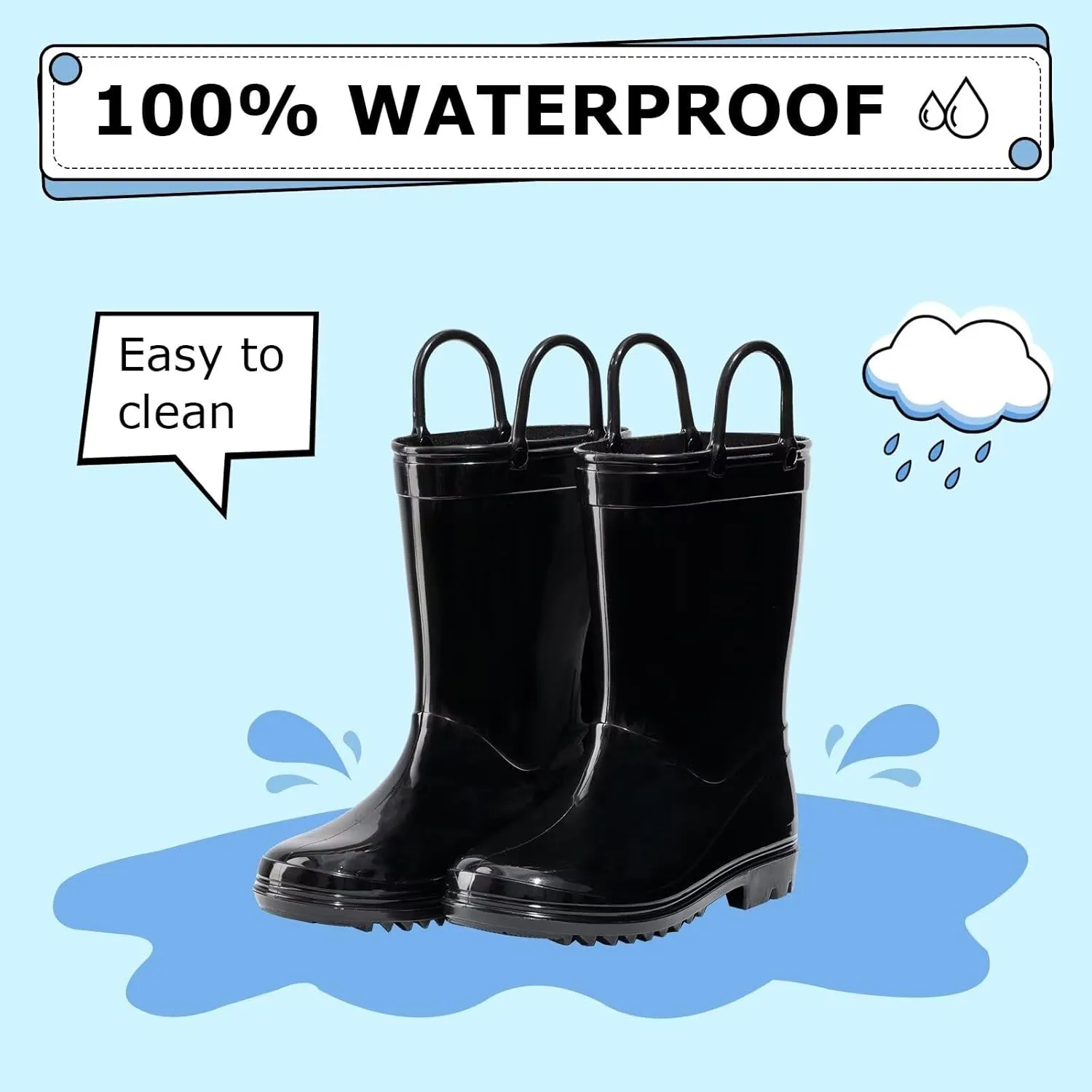 EUXTERPA Boys Girls Rain Boots Toddler Kids Waterproof Boots Children Lightweight Rain Shoes with Handles