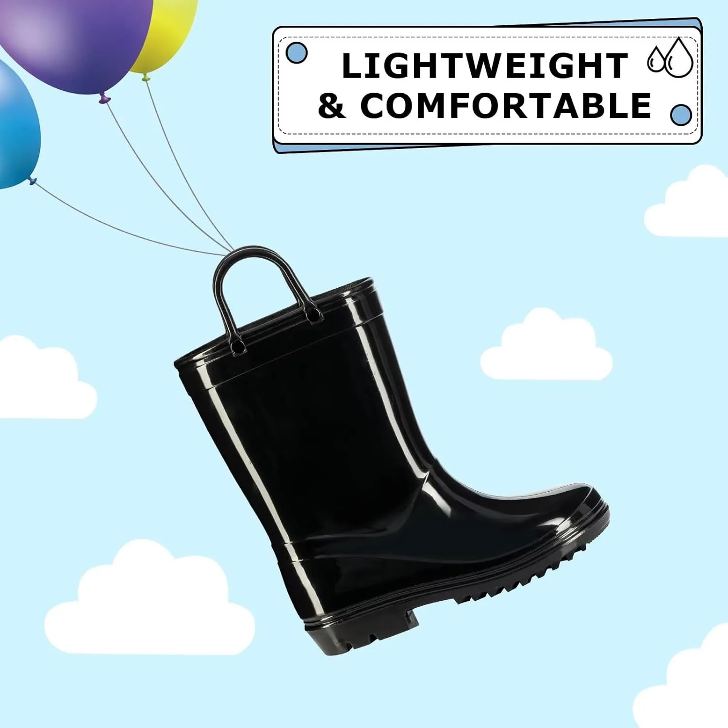 EUXTERPA Boys Girls Rain Boots Toddler Kids Waterproof Boots Children Lightweight Rain Shoes with Handles