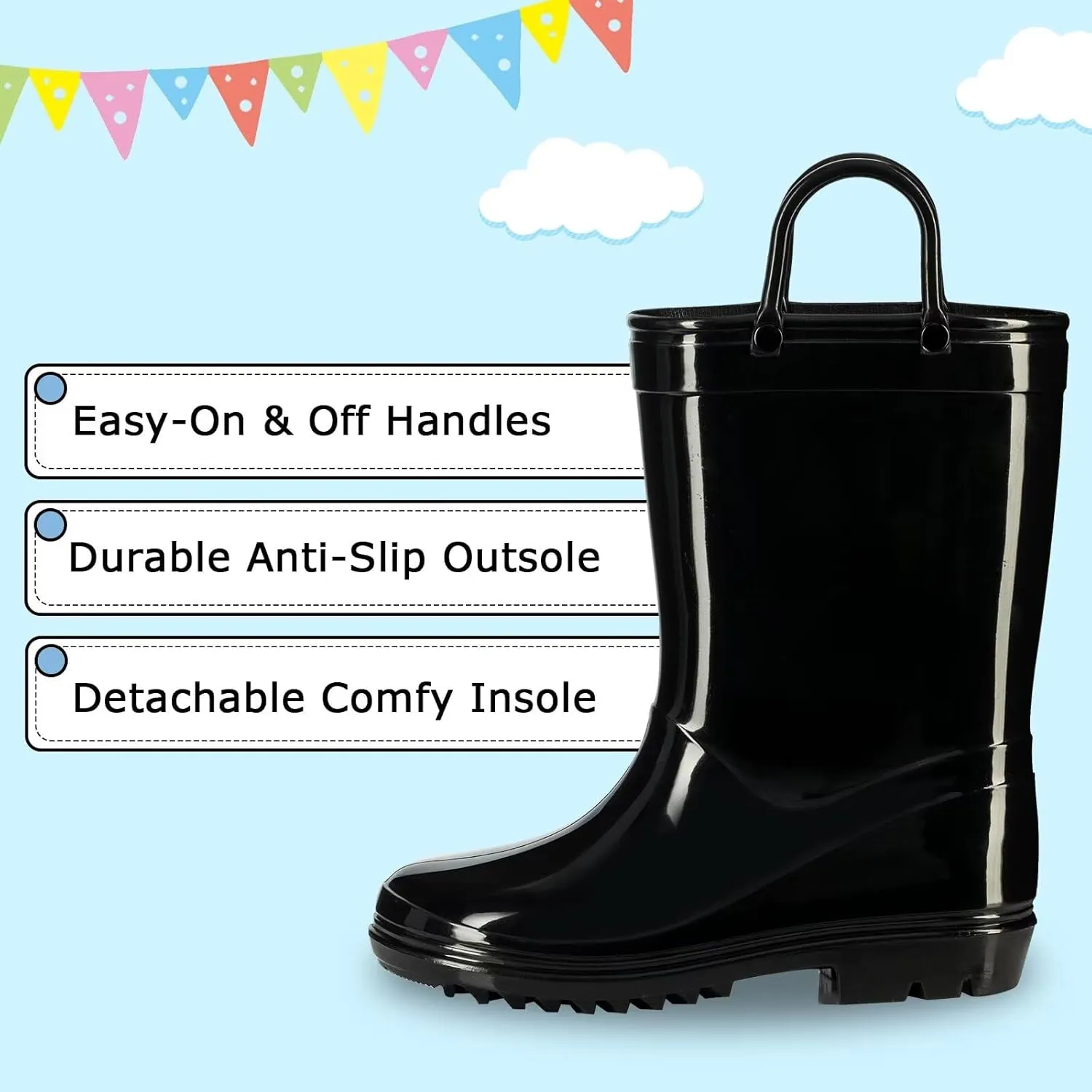 EUXTERPA Boys Girls Rain Boots Toddler Kids Waterproof Boots Children Lightweight Rain Shoes with Handles