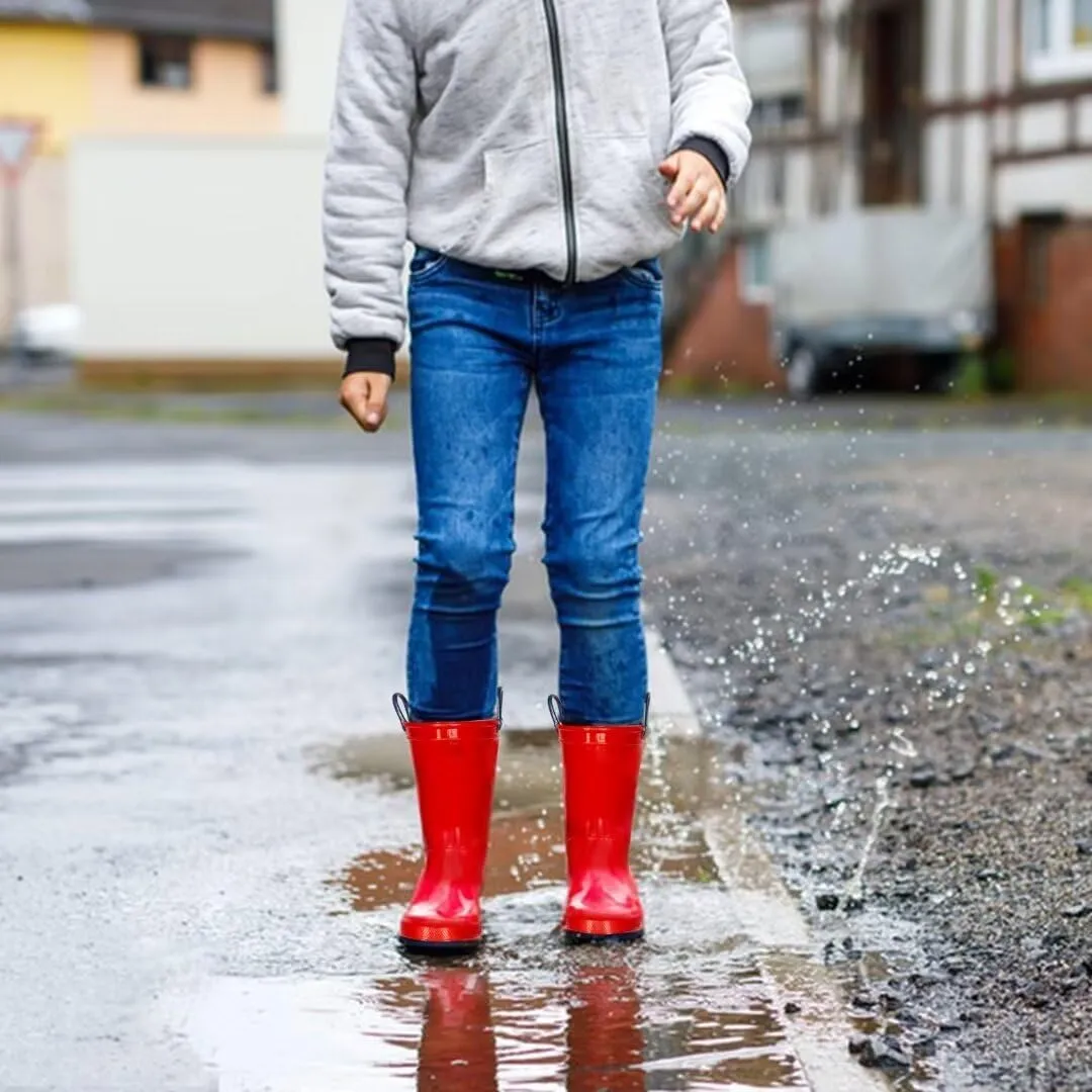 EUXTERPA Boys Girls Rain Boots Toddler Kids Waterproof Boots Children Lightweight Rain Shoes with Handles
