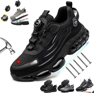Evontura Steel Toe Shoes Power Trainers, Men's Steel Toe Safety Work Shoes, Comfortable Lightweight Puncture Proof Slip on Indestructible Sneakers, Smash Stab Resistant Air Cushion Shoes (Black,11)