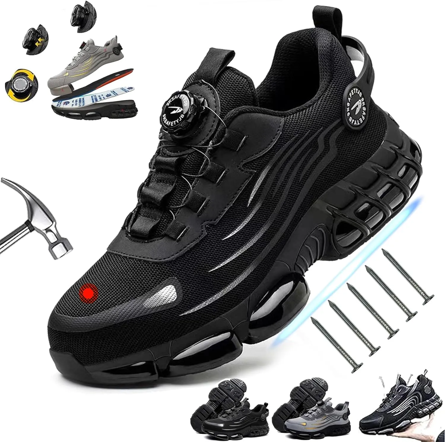Evontura Steel Toe Shoes Power Trainers, Men's Steel Toe Safety Work Shoes, Comfortable Lightweight Puncture Proof Slip on Indestructible Sneakers, Smash Stab Resistant Air Cushion Shoes (Black,11)