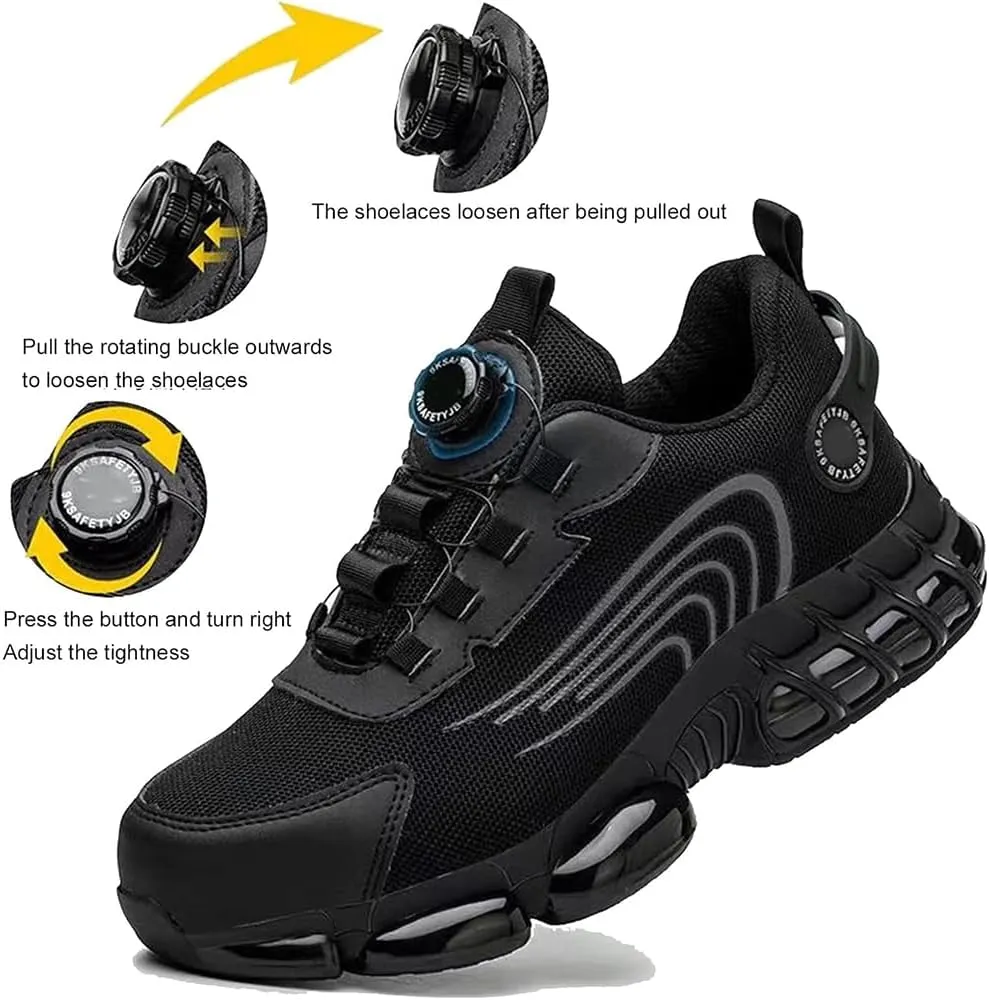 Evontura Steel Toe Shoes Power Trainers, Men's Steel Toe Safety Work Shoes, Comfortable Lightweight Puncture Proof Slip on Indestructible Sneakers, Smash Stab Resistant Air Cushion Shoes (Black,11)