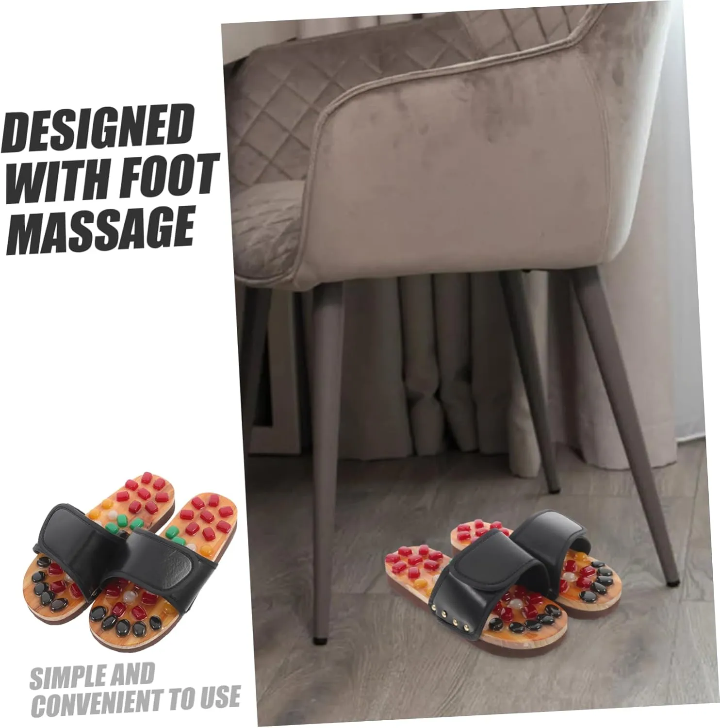 Exceart Acupressure Sandals for Women and Men Natural Jade Massage Slippers Reflexology Cobblestone Shoes for Foot Acupoints Relaxation Anti-Slip Design Promotes Blood Flow