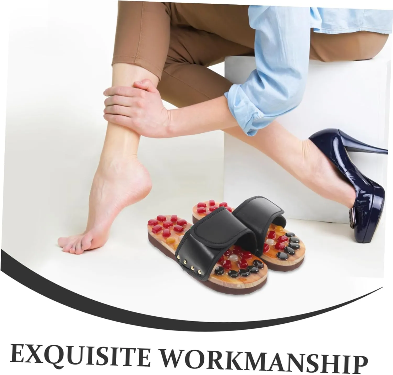 Exceart Acupressure Sandals for Women and Men Natural Jade Massage Slippers Reflexology Cobblestone Shoes for Foot Acupoints Relaxation Anti-Slip Design Promotes Blood Flow