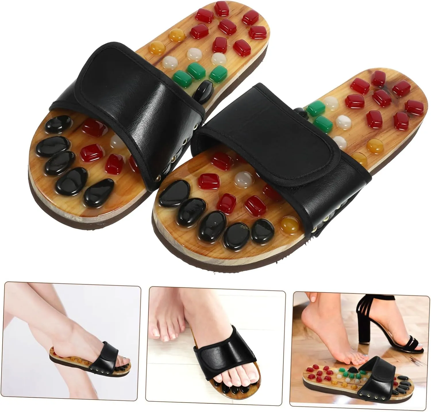 EXCEART shiatsu Sandals Pressure Point Slippers Massage Earrings Pebble Slippers for Men sluppers Black Dress Sandals Cobblestone Slippers Tool Foot