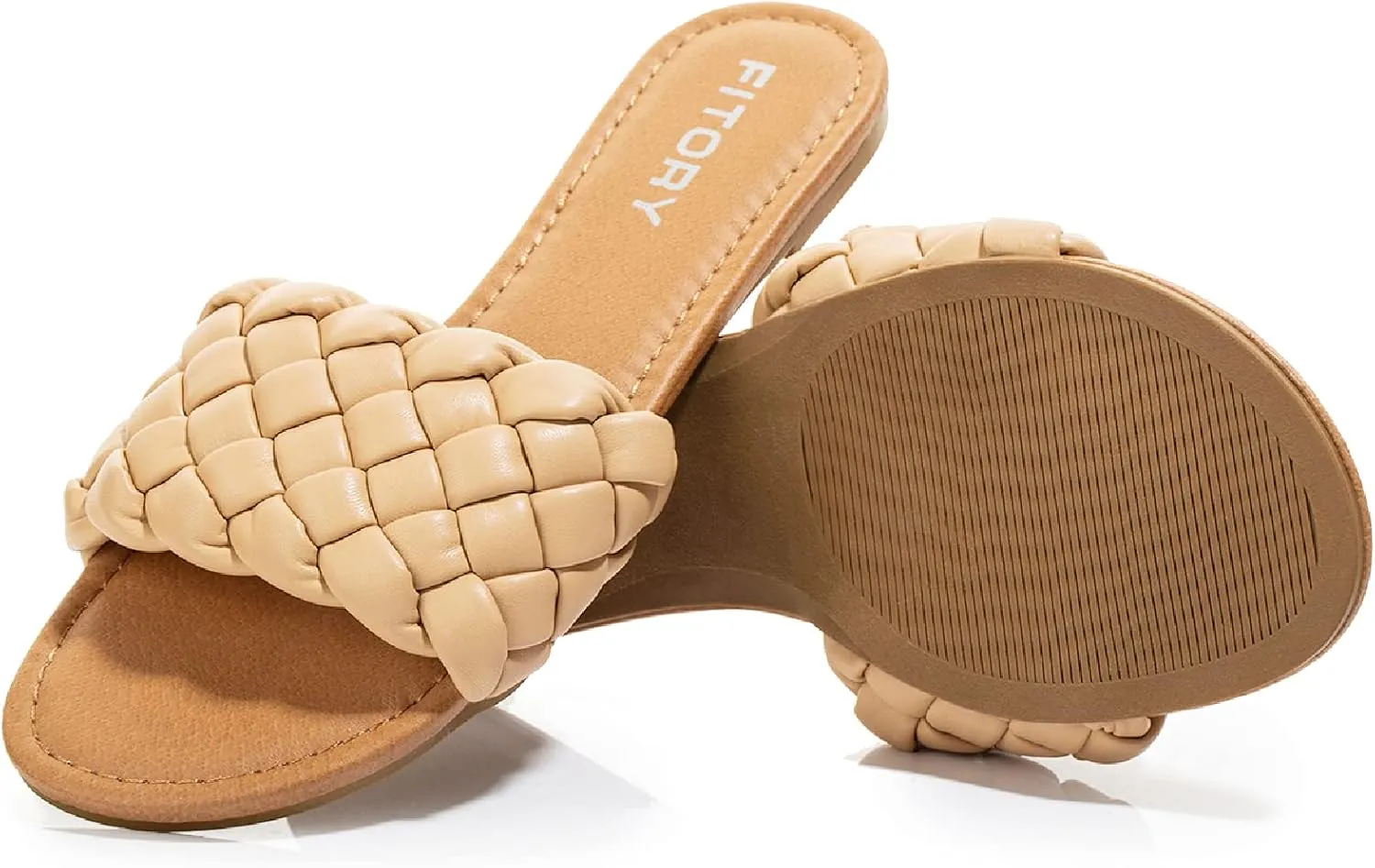 FITORY Womens Flat Sandals Fashion Round Open Toe Slip On Slides with Braided Strap Slippers for Summer Size 6-11