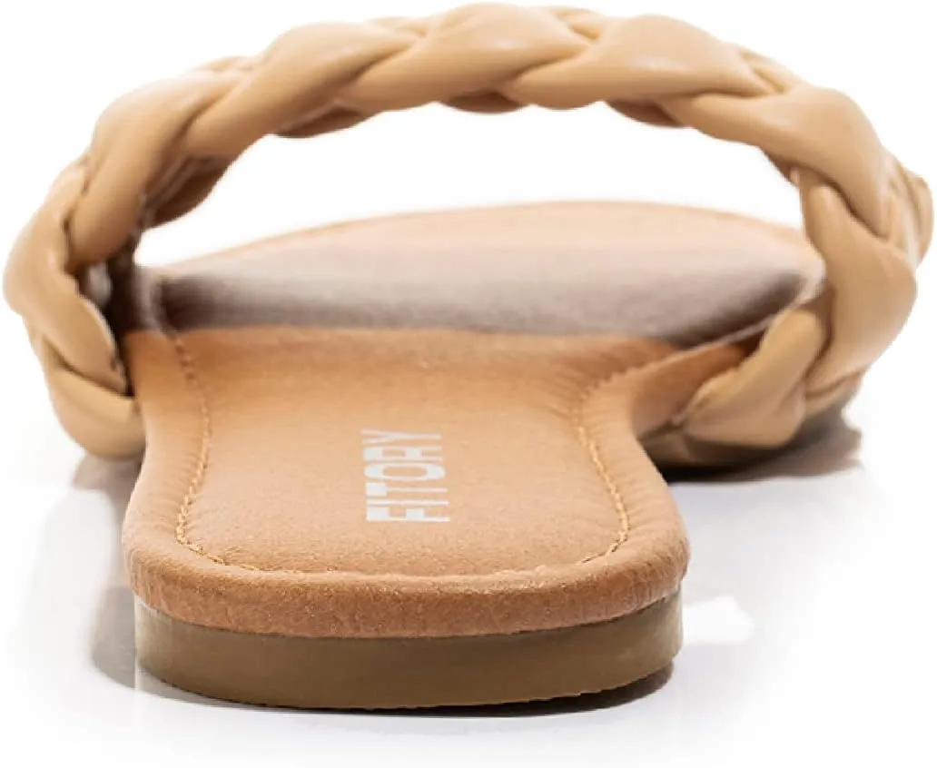 FITORY Womens Flat Sandals Fashion Round Open Toe Slip On Slides with Braided Strap Slippers for Summer Size 6-11
