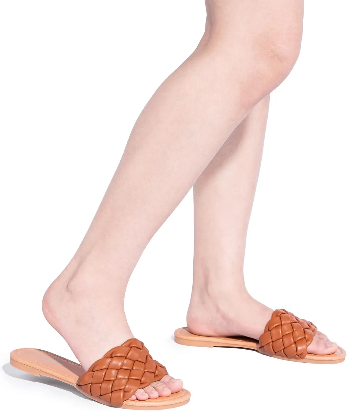 FITORY Womens Flat Sandals Fashion Round Open Toe Slip On Slides with Braided Strap Slippers for Summer Size 6-11