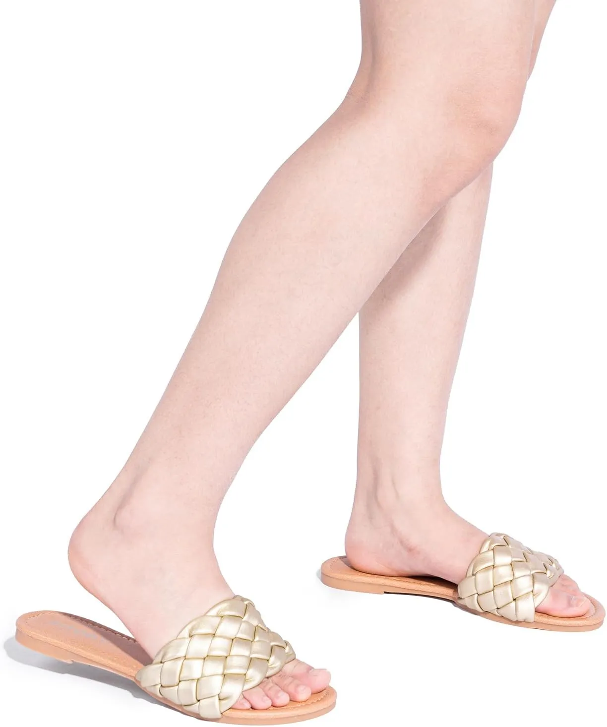 FITORY Womens Flat Sandals Fashion Round Open Toe Slip On Slides with Braided Strap Slippers for Summer Size 6-11