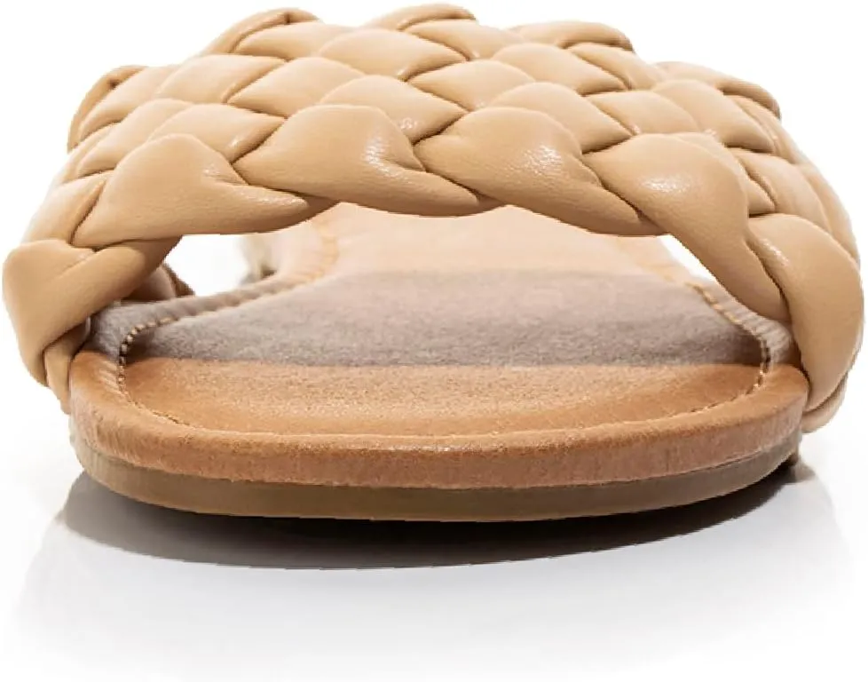 FITORY Womens Flat Sandals Fashion Round Open Toe Slip On Slides with Braided Strap Slippers for Summer Size 6-11