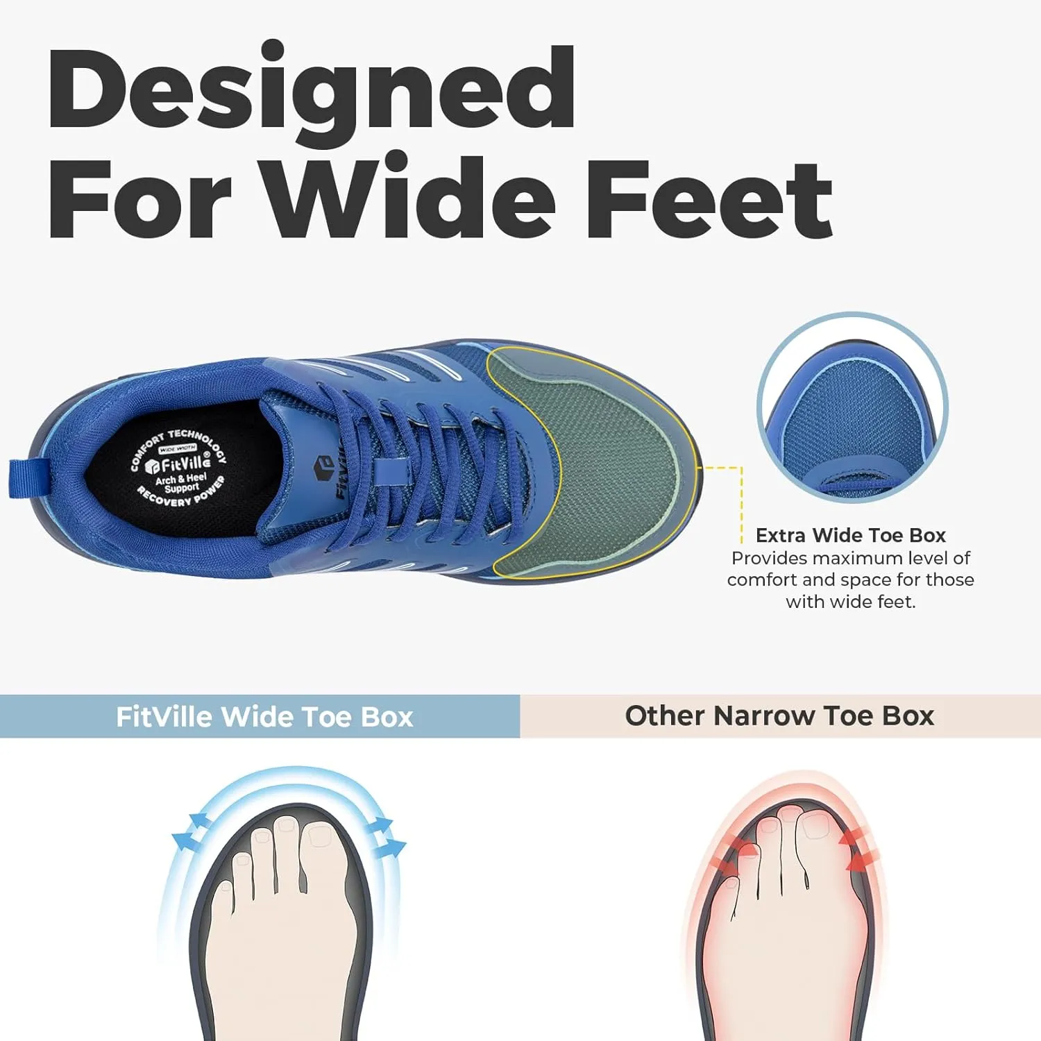 FitVille Extra Wide Mens Running Shoes Orthopedic Sneakers for Plantar Fasciitis Lightweight Men's Trail Running Shoes for Diabetic Men Wide Toe Box Shoes for Flat Feet Heel Pain Relief