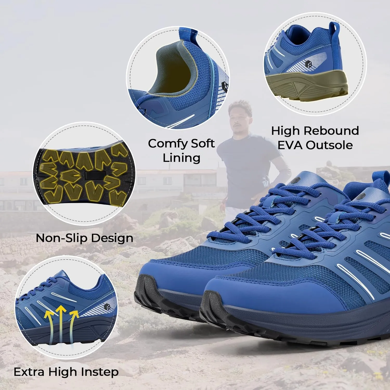 FitVille Extra Wide Mens Running Shoes Orthopedic Sneakers for Plantar Fasciitis Lightweight Men's Trail Running Shoes for Diabetic Men Wide Toe Box Shoes for Flat Feet Heel Pain Relief