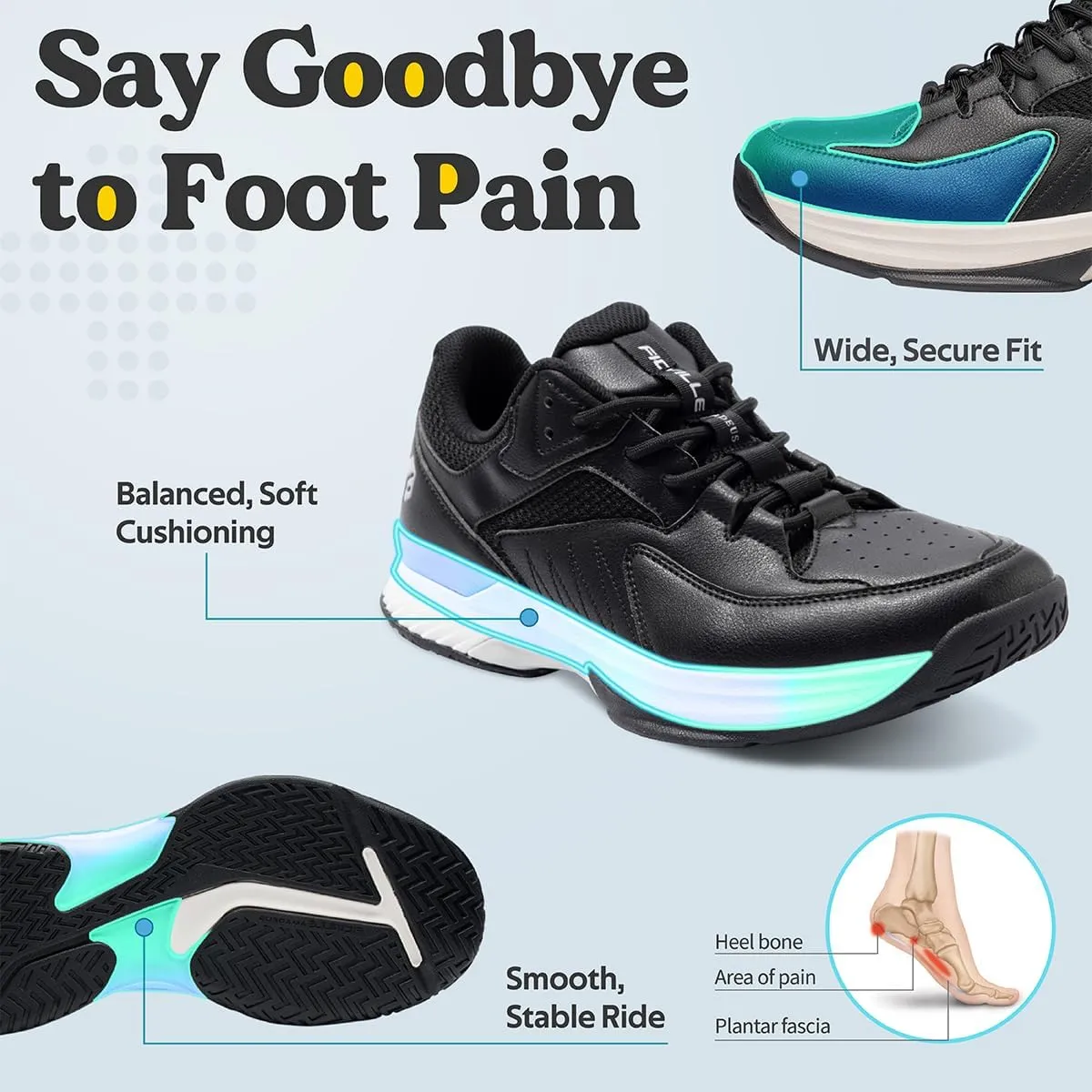 FitVille Men‘s Wide Pickleball Shoes All Court Tennis Shoes with Arch Support for Plantar Fasciitis