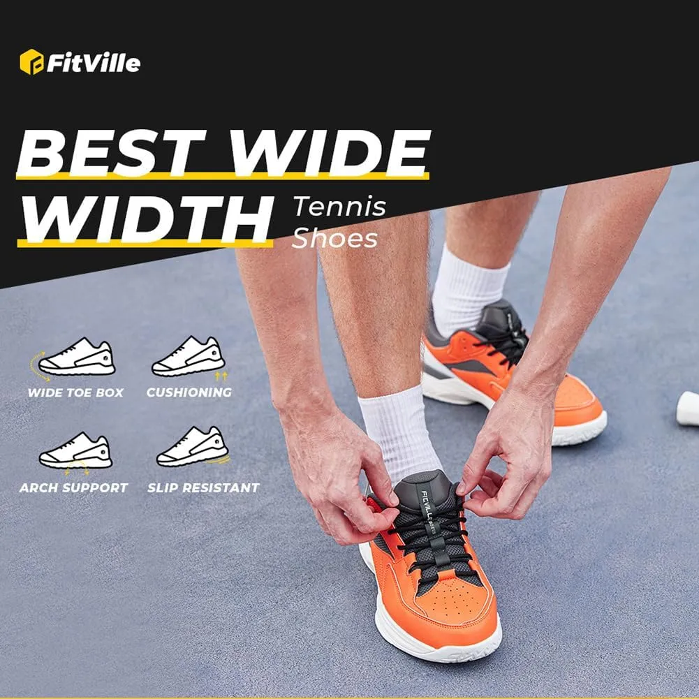 FitVille Men‘s Wide Pickleball Shoes All Court Tennis Shoes with Arch Support for Plantar Fasciitis