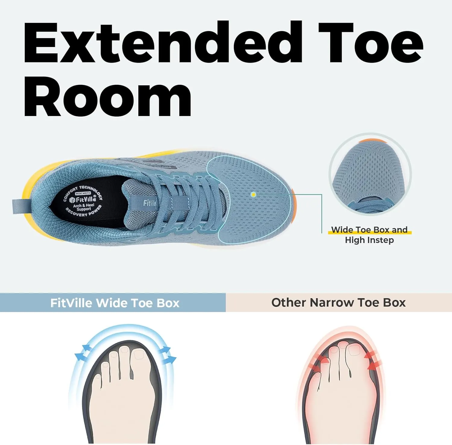 FitVille Tennis Shoes for Men Wide Width Sneakers Walking Shoes for Plantar Fasciitis Relief
