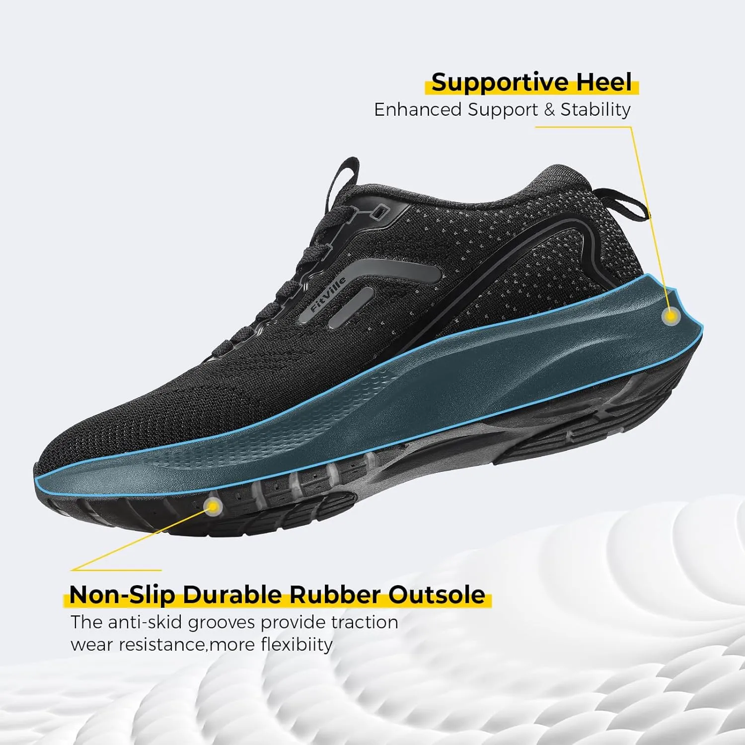 FitVille Tennis Shoes for Men Wide Width Sneakers Walking Shoes for Plantar Fasciitis Relief