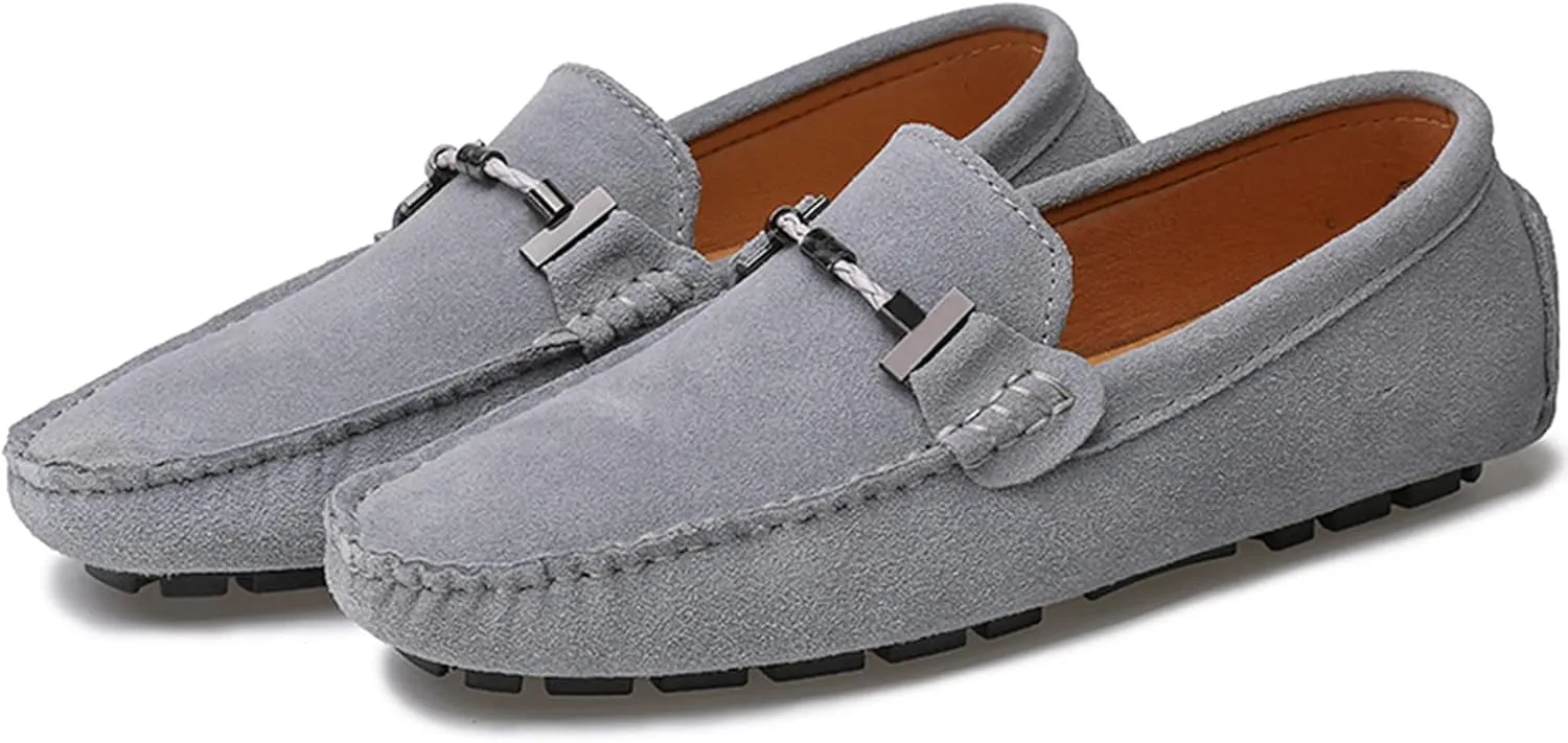 Flat Loafer for Men Suede Leather Slip-on Dress Driving Moccasins Casual Boat Shoes