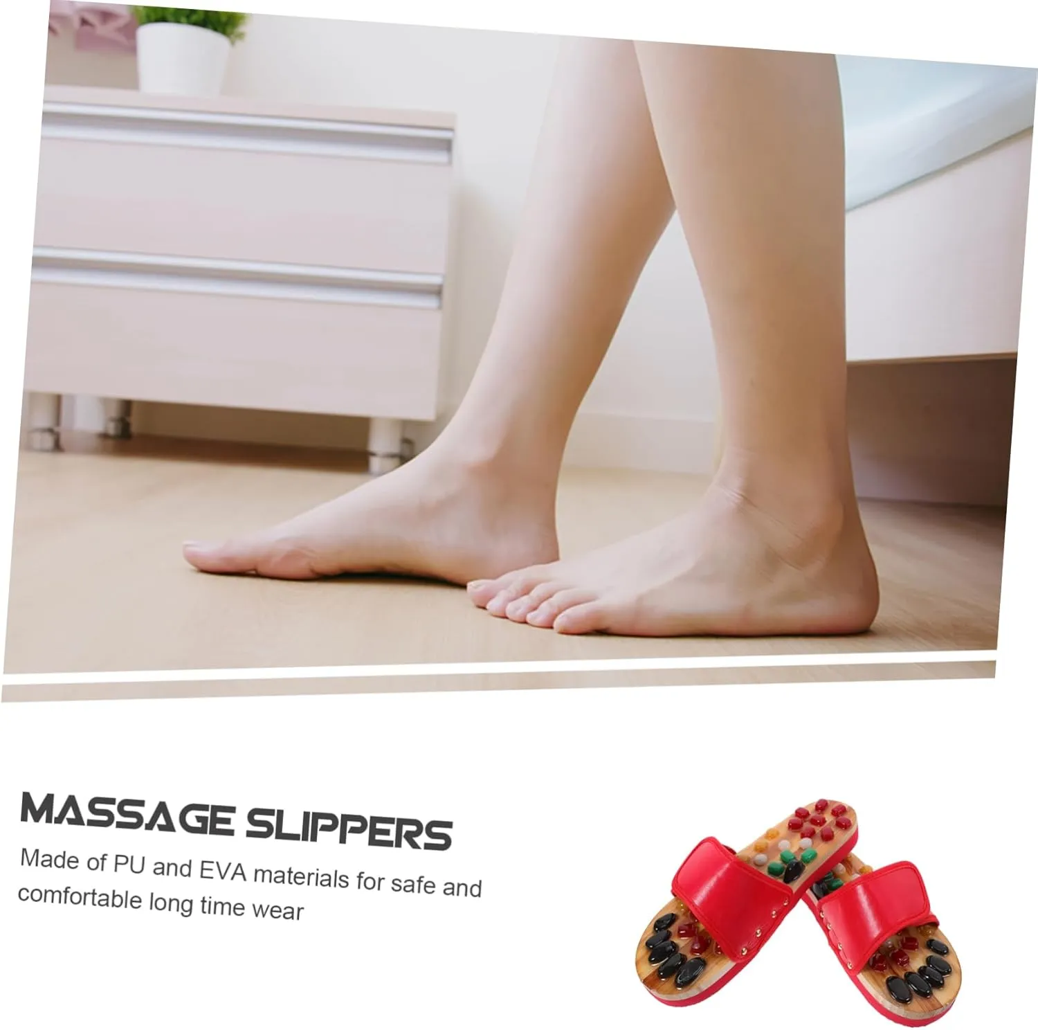 Foot Relax Sandals Anti-Design Massage Slippers Jade Massage Comfortable Eva Material Red Size 43-44