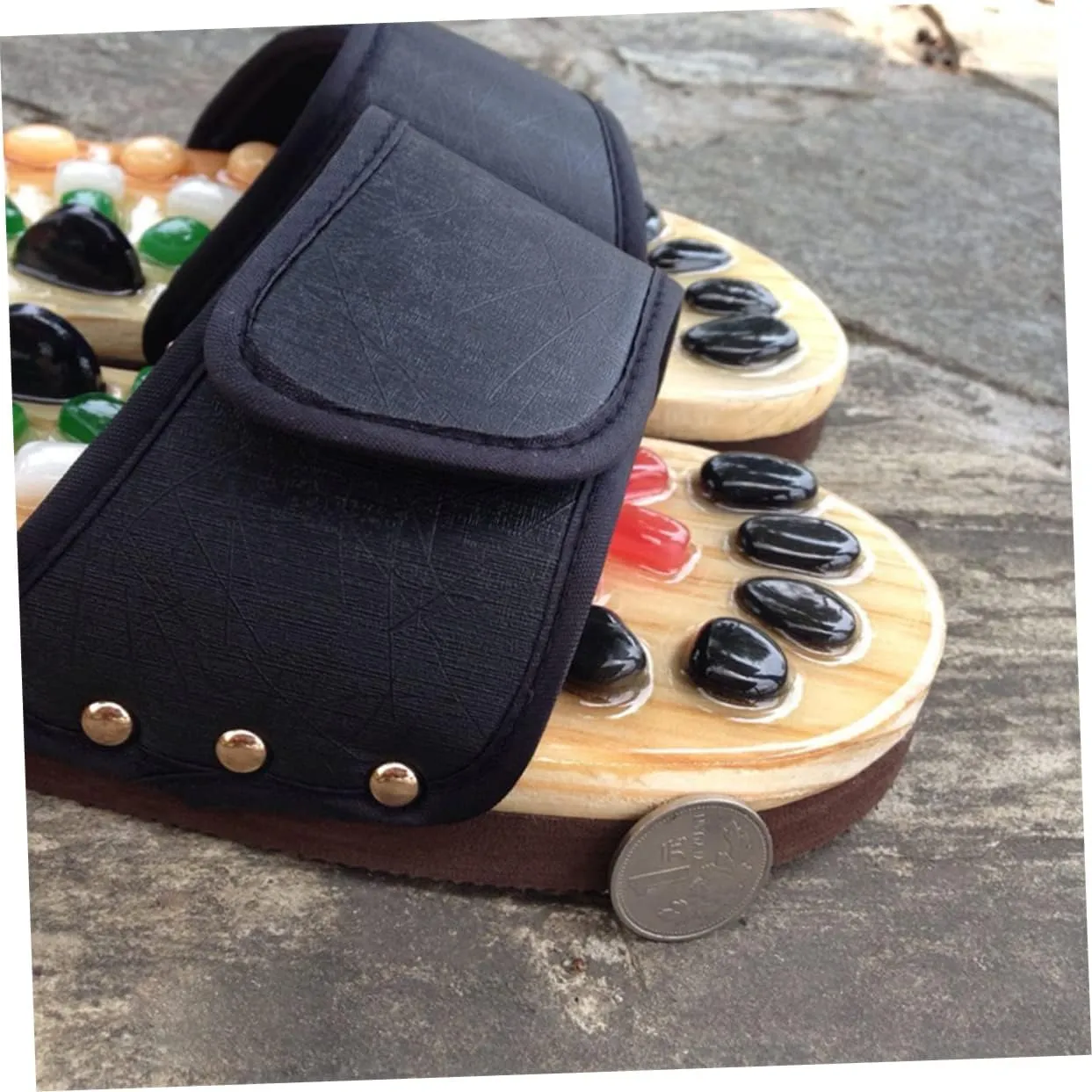 Foot Relax Sandals Natural Jade Massage Pebbles Size 37-38 Made of Pu Eva for Comfort