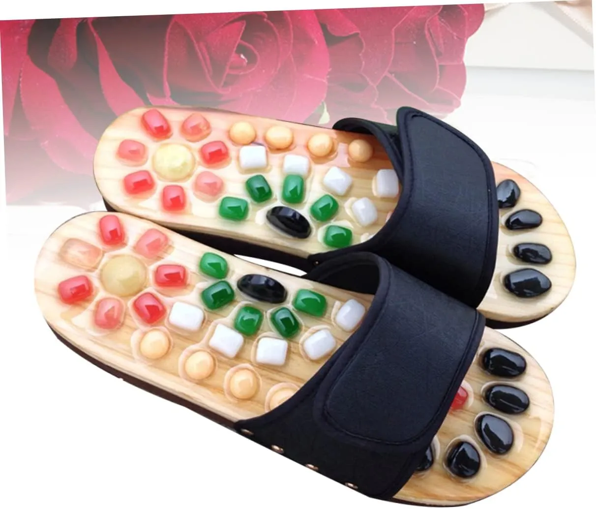 Foot Relax Sandals Natural Jade Massage Pebbles Size 37-38 Made of Pu Eva for Comfort