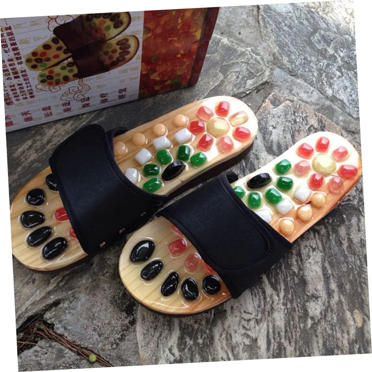 Foot Relax Sandals Natural Jade Massage Pebbles Size 37-38 Made of Pu Eva for Comfort