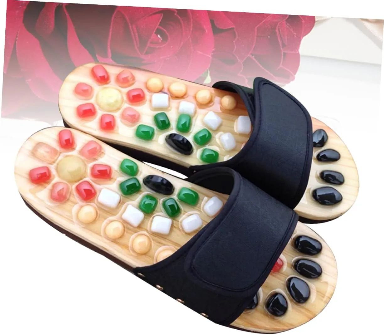 Foot Relax Sandals Natural Jade Massage Slippers Size 37-38 Black Cobblestone Shoes