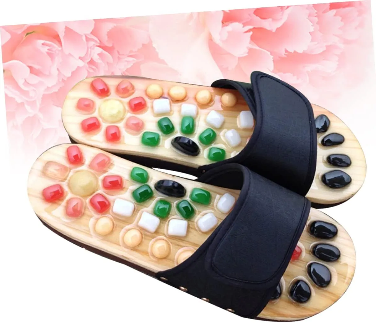 Foot Relax Sandals Natural Jade Massage Slippers Size 37-38 Black Cobblestone Shoes