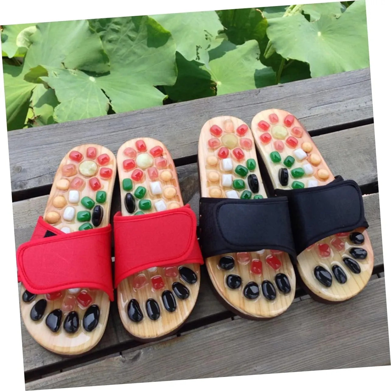 Foot Relax Sandals Natural Jade Massage Slippers Size 37-38 Black Cobblestone Shoes