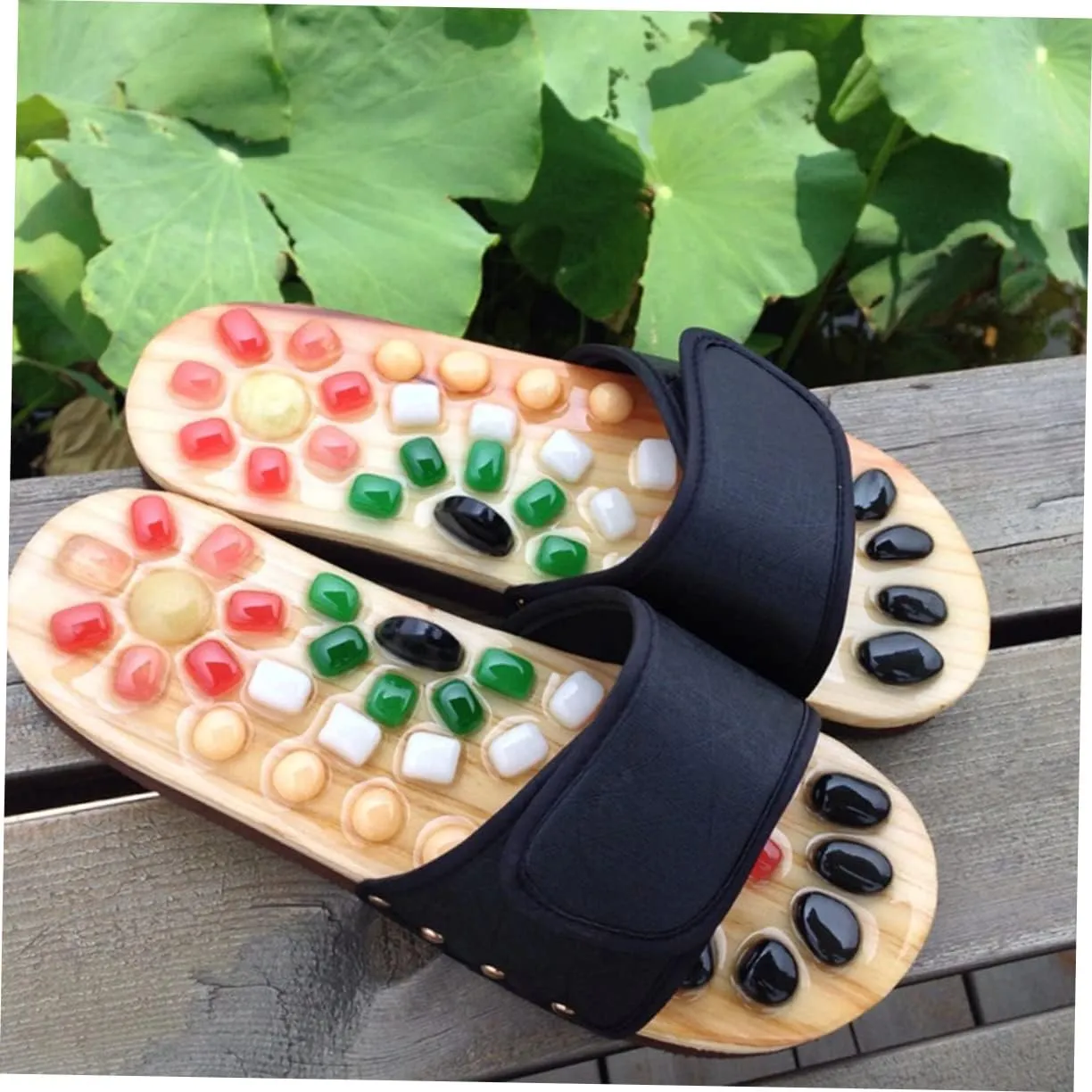 Foot Relax Sandals Natural Jade Massage Slippers Size 37-38 Black Cobblestone Shoes