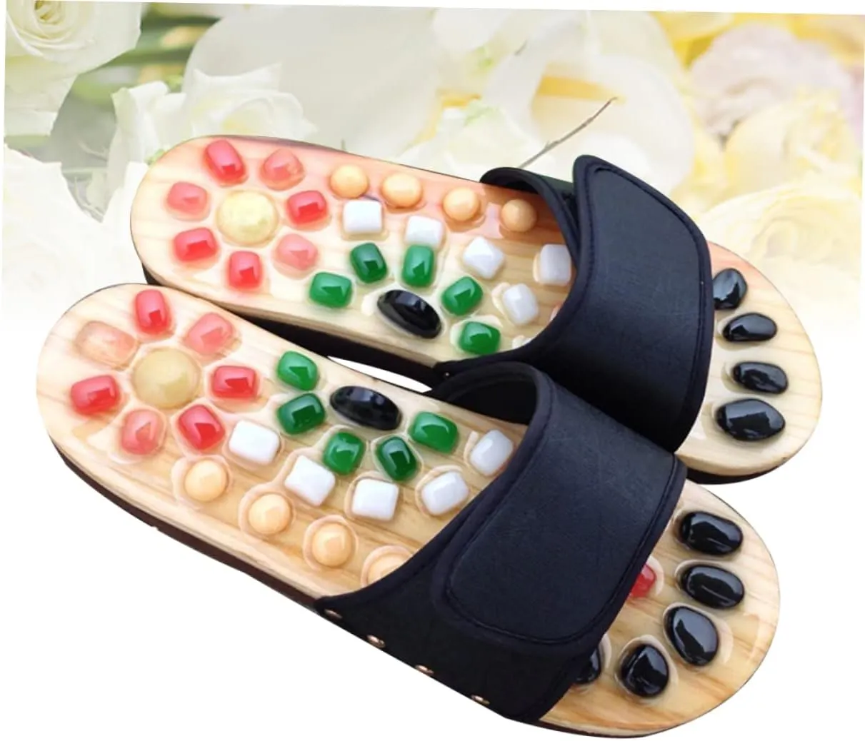 Foot Relax Sandals Natural Jade Massage Slippers Size 37-38 Black Cobblestone Shoes