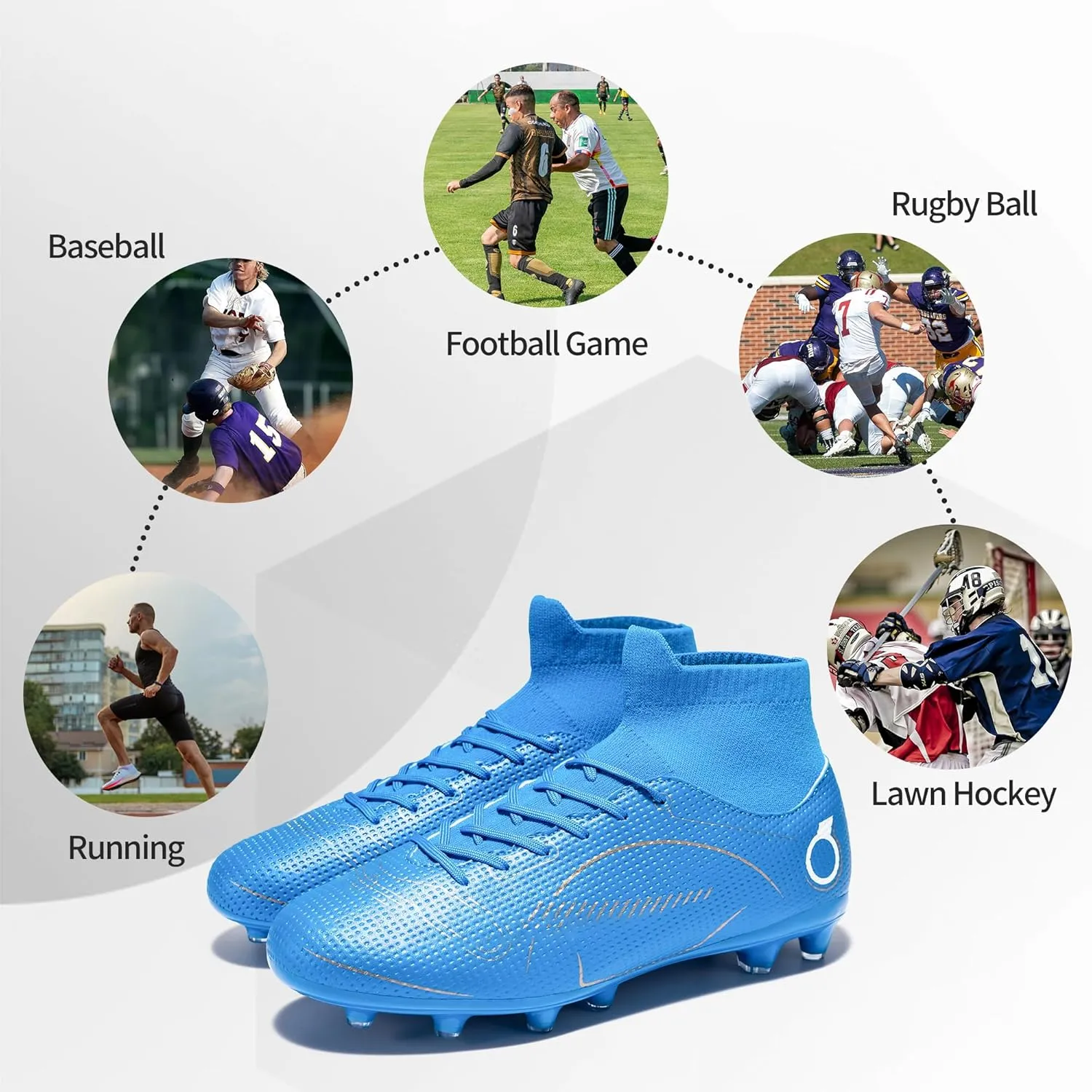 Football Cleats Men, Indoor Outdoor High Top Soccer Shoes Lightweight Shock Resistant Training Boots Breathable Professional Turf Shoes Sport Athletic Ground Football Boots FG Soccer Cleats for Men