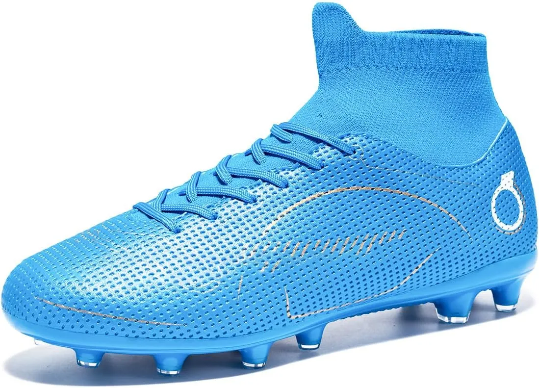 Football Cleats Men, Indoor Outdoor High Top Soccer Shoes Lightweight Shock Resistant Training Boots Breathable Professional Turf Shoes Sport Athletic Ground Football Boots FG Soccer Cleats for Men