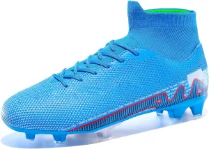 Football Cleats Men, Indoor Outdoor High Top Soccer Shoes Lightweight Shock Resistant Training Boots Breathable Professional Turf Shoes Sport Athletic Ground Football Boots FG Soccer Cleats for Men
