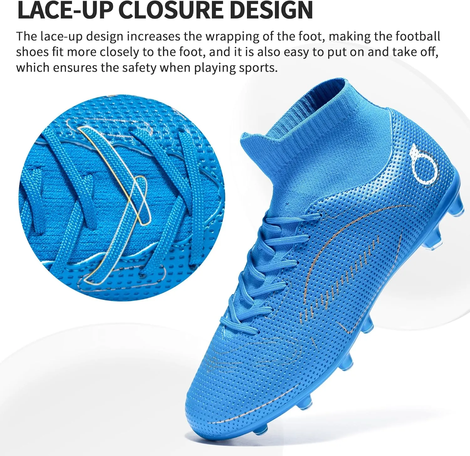 Football Cleats Men, Indoor Outdoor High Top Soccer Shoes Lightweight Shock Resistant Training Boots Breathable Professional Turf Shoes Sport Athletic Ground Football Boots FG Soccer Cleats for Men