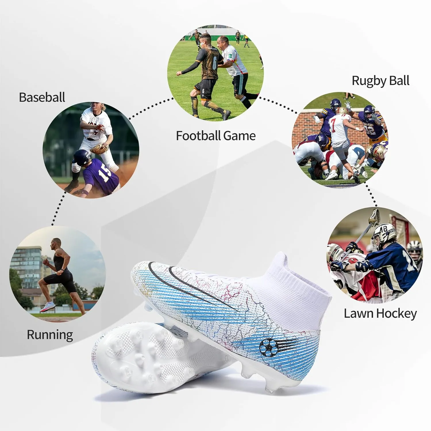Football Cleats Men Women, Non-Slip High Top Soccer Shoes Lightweight Shock Resistant Training Boots Sneaker Breathable Professional Turf Shoes Sport Athletic Ground Football Boots Soccer Cleats