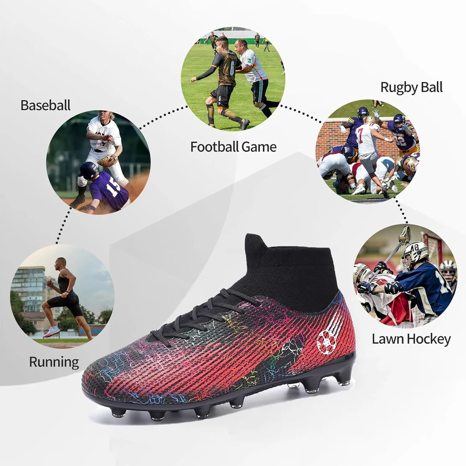 Football Cleats Men Women, Non-Slip High Top Soccer Shoes Lightweight Shock Resistant Training Boots Sneaker Breathable Professional Turf Shoes Sport Athletic Ground Football Boots Soccer Cleats