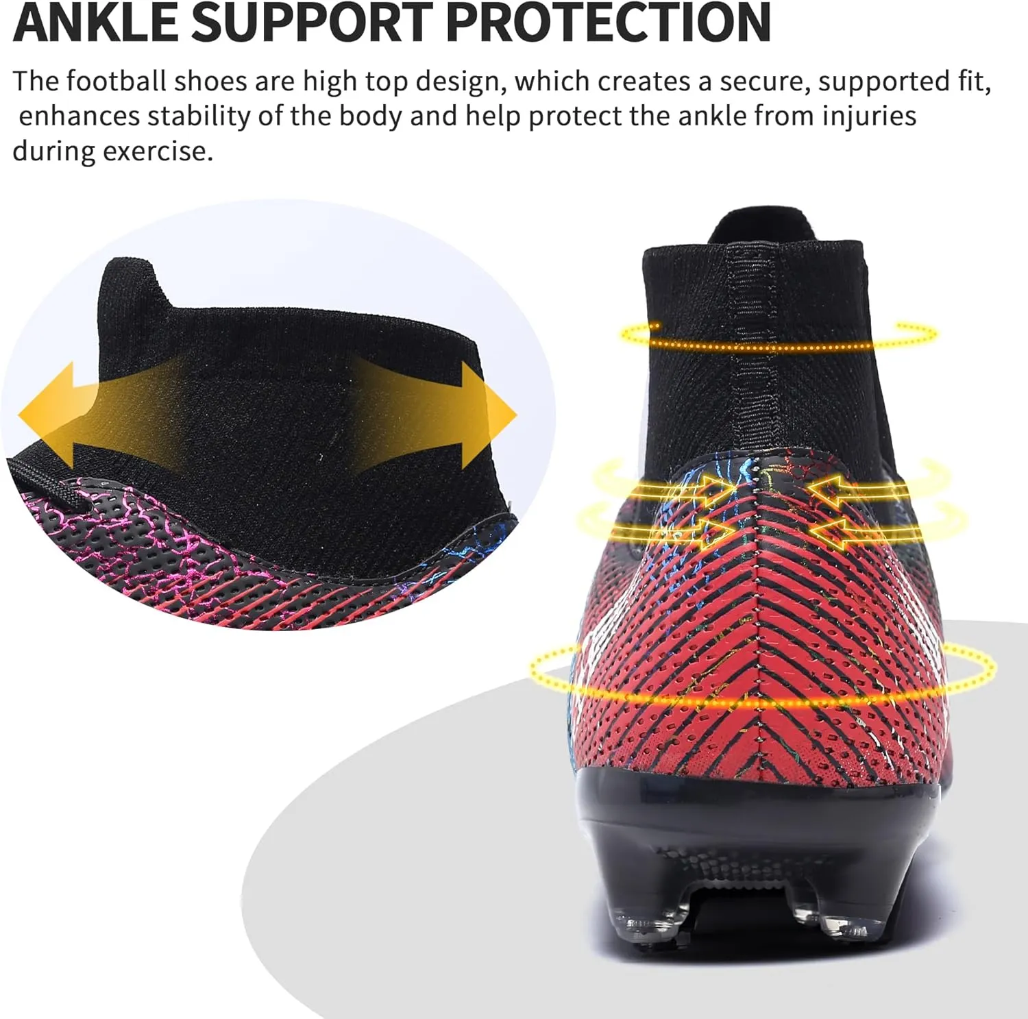 Football Cleats Men Women, Non-Slip High Top Soccer Shoes Lightweight Shock Resistant Training Boots Sneaker Breathable Professional Turf Shoes Sport Athletic Ground Football Boots Soccer Cleats