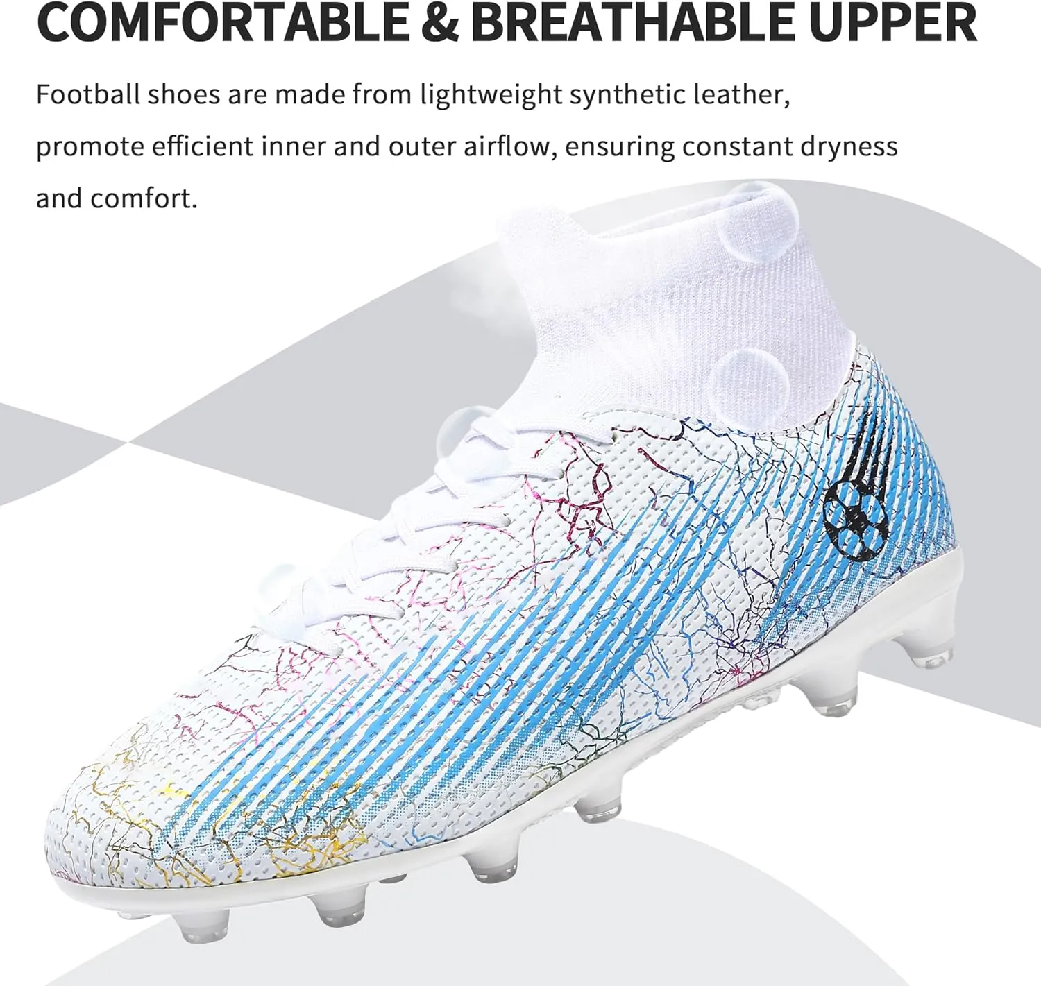 Football Cleats Men Women, Non-Slip High Top Soccer Shoes Lightweight Shock Resistant Training Boots Sneaker Breathable Professional Turf Shoes Sport Athletic Ground Football Boots Soccer Cleats