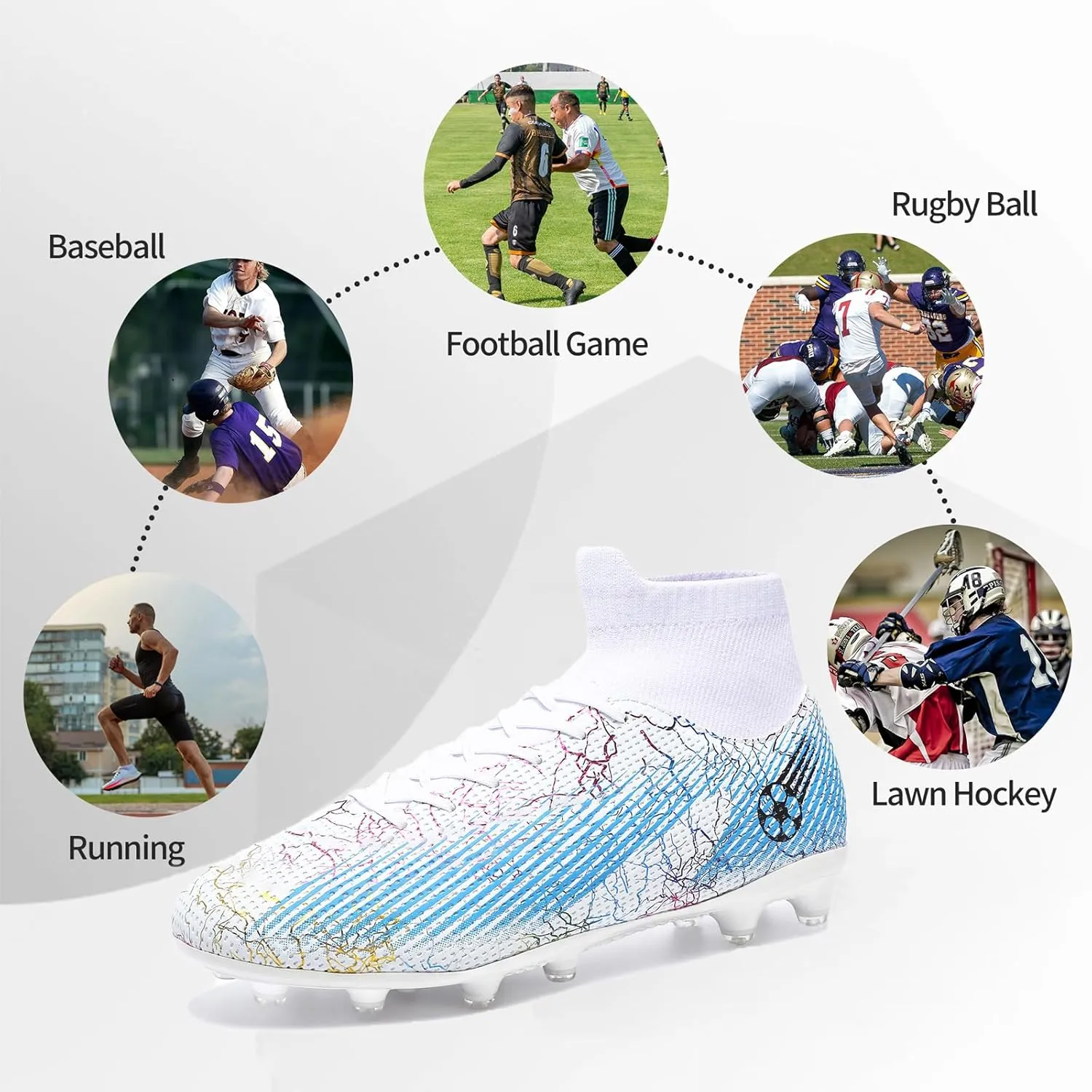 Football Cleats Men Women, Non-Slip High Top Soccer Shoes Lightweight Shock Resistant Training Boots Sneaker Breathable Professional Turf Shoes Sport Athletic Ground Football Boots Soccer Cleats