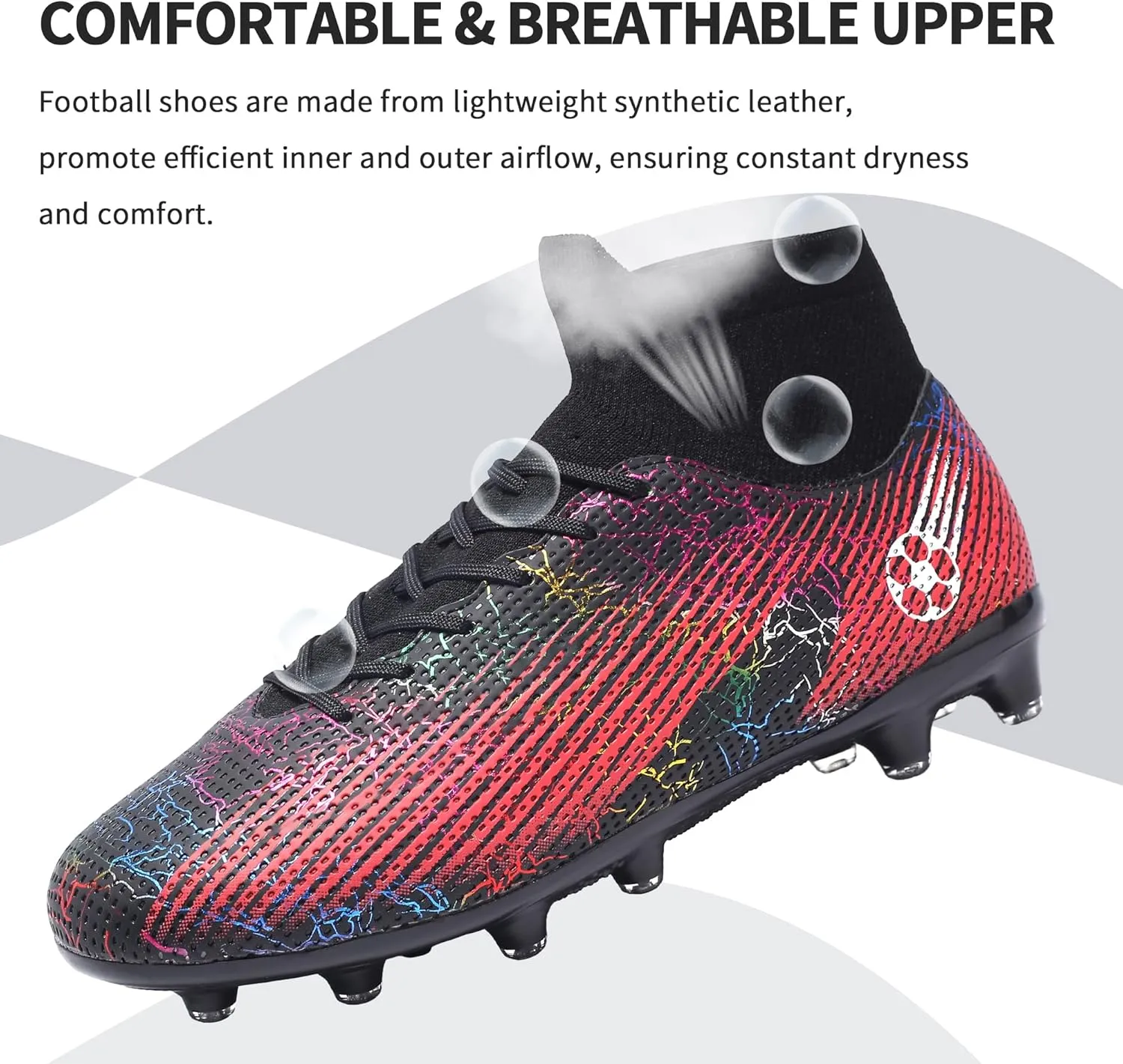 Football Cleats Men Women, Non-Slip High Top Soccer Shoes Lightweight Shock Resistant Training Boots Sneaker Breathable Professional Turf Shoes Sport Athletic Ground Football Boots Soccer Cleats